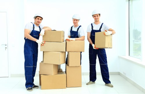 Business relocation packing and labelled boxes ready for transport