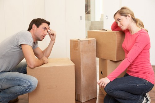Careful wrapping and labeling of household items during a St Jamess move